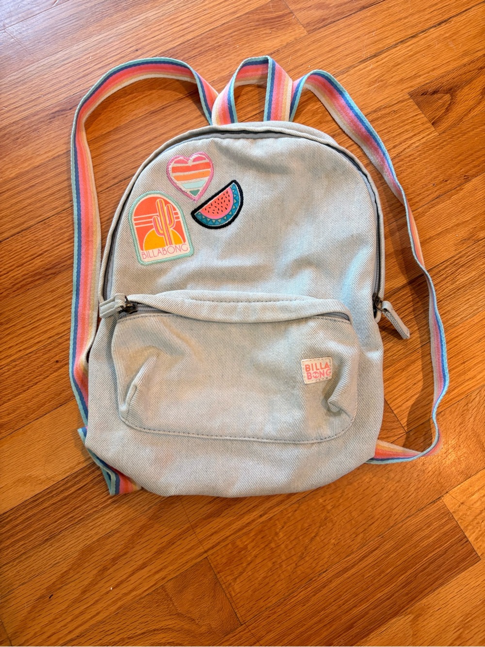 Billabong Light Blue Kids Canvas Backpack with Rainbow Straps